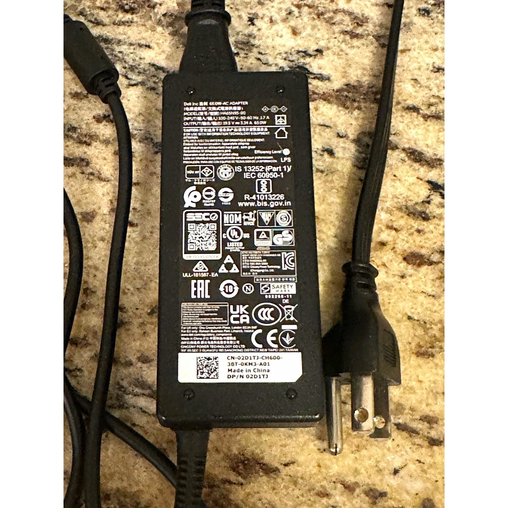 Dell 65W AC Adapter Charger HA65NS5-00 19.5V 3.34A 02D1TJ Black